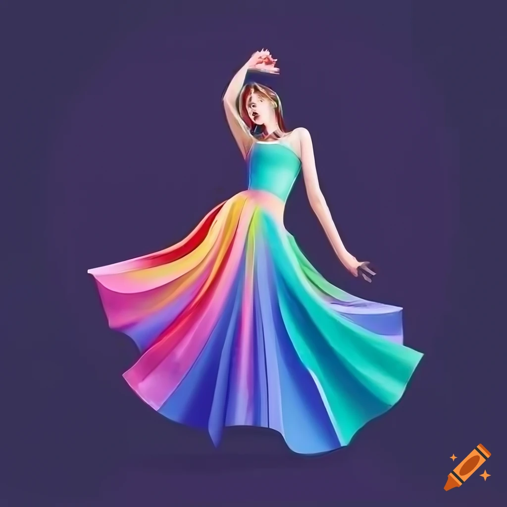 Beautiful woman dancer with rainbow color dress in retro style on Craiyon