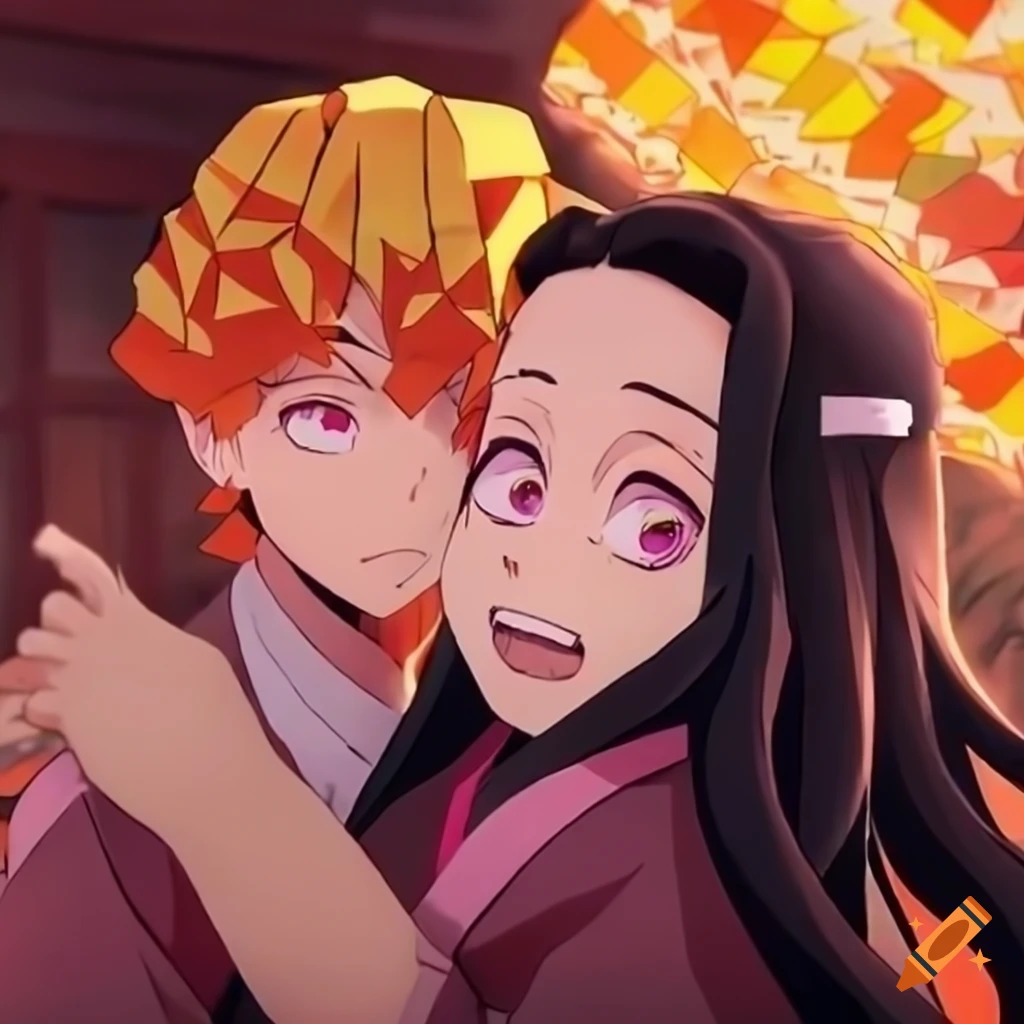 Zenitsu and nezuko from demon slayer happily married at home on Craiyon