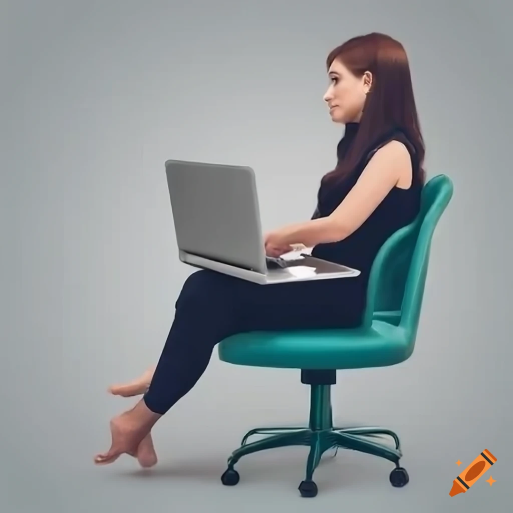 Therapist sitting in swivel chair with laptop on white background on