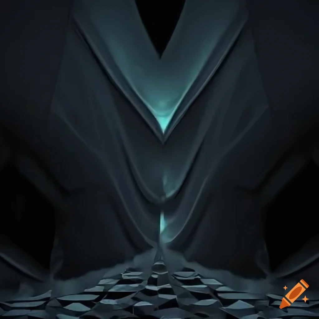 Flat black metallic asymetric building with Penrose triangles, optical illusion in surreal architecture