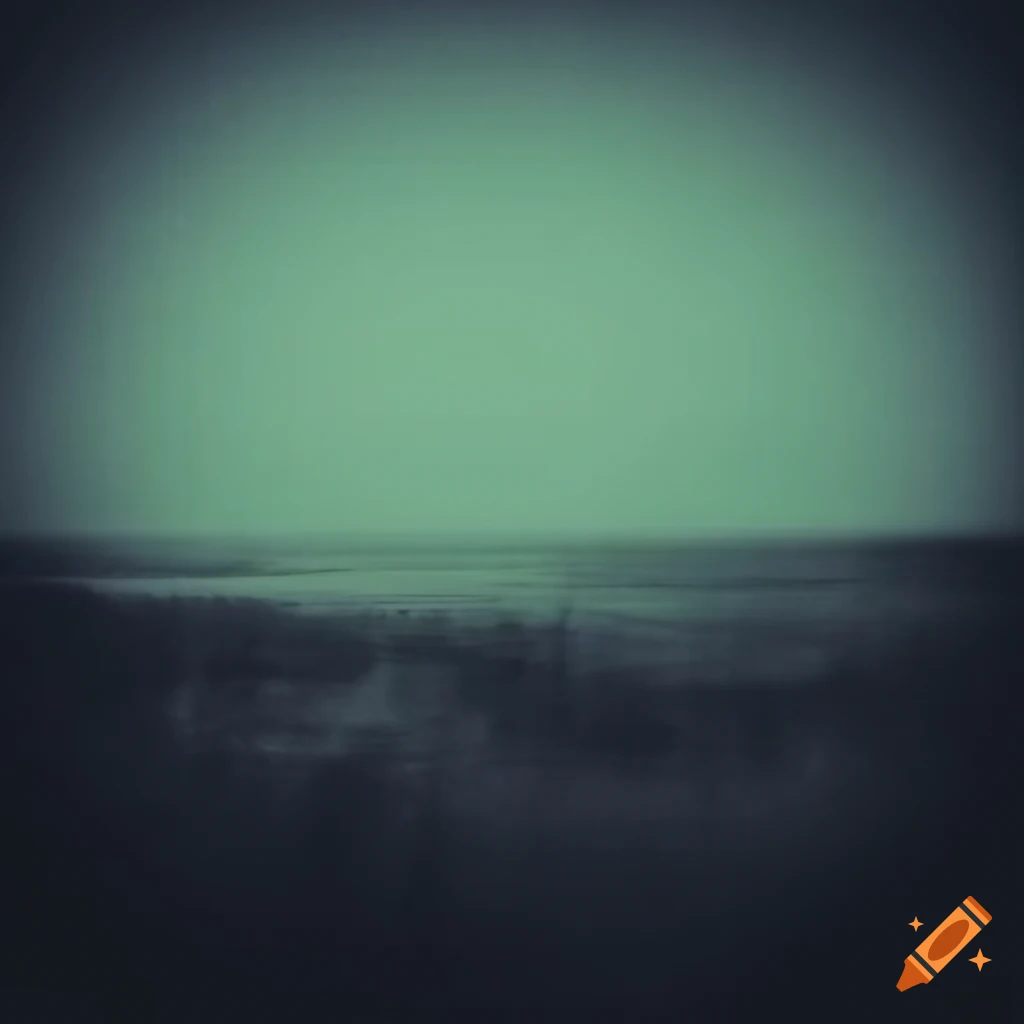 Vintage old film photograph of eerie landscape at dusk with shards of light
