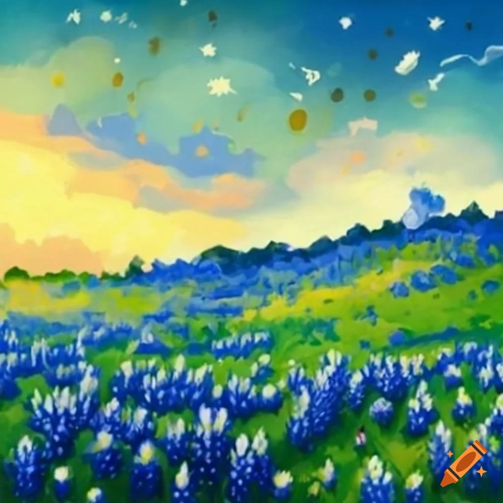 Bluebonnets blooming in a meadow in Texas Hill Country
