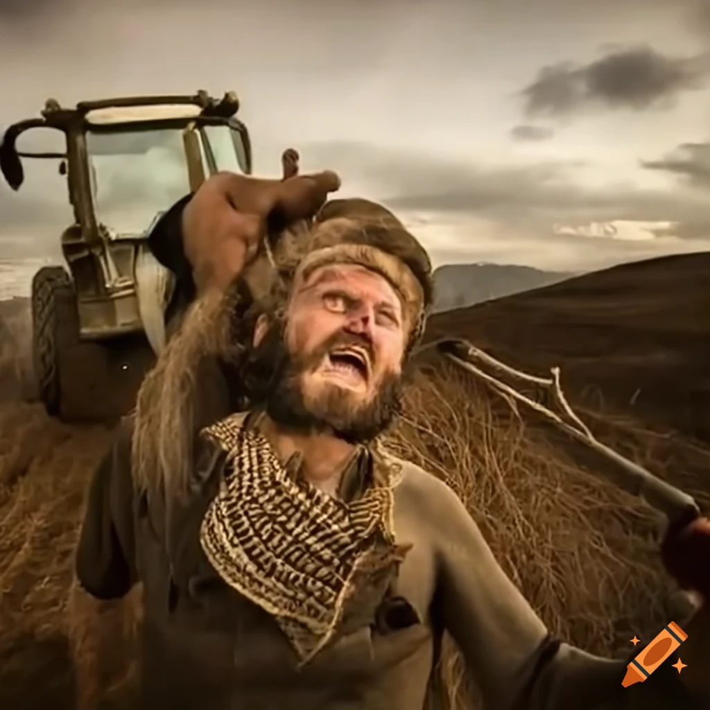 Farmer in distress as tractor topples over on a hill