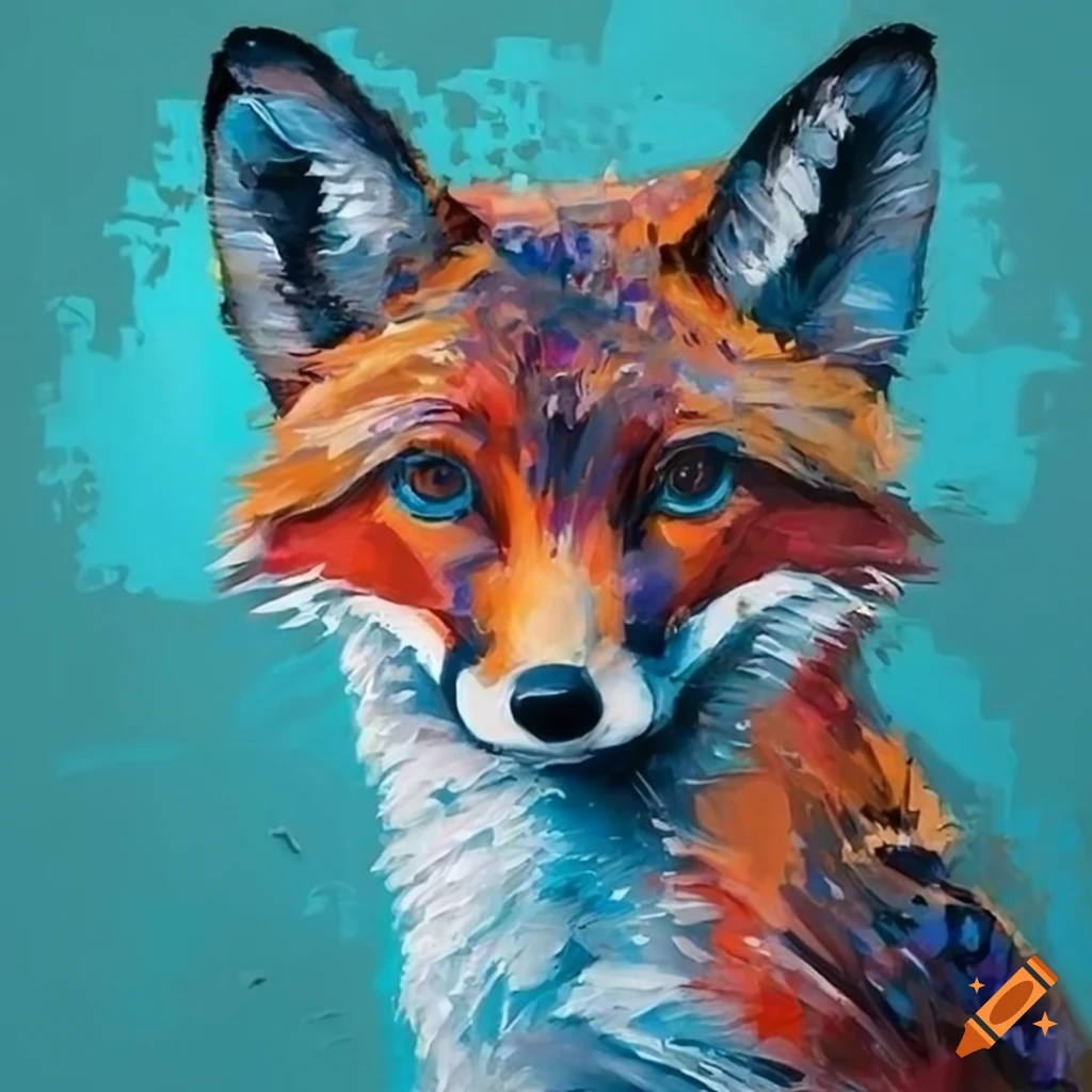 Abstract fox painting in cyan and blue with city scape street art style