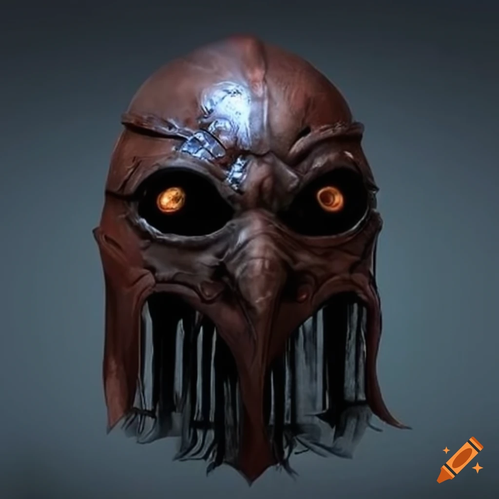 Mystical helmet with large scary eyes and no face