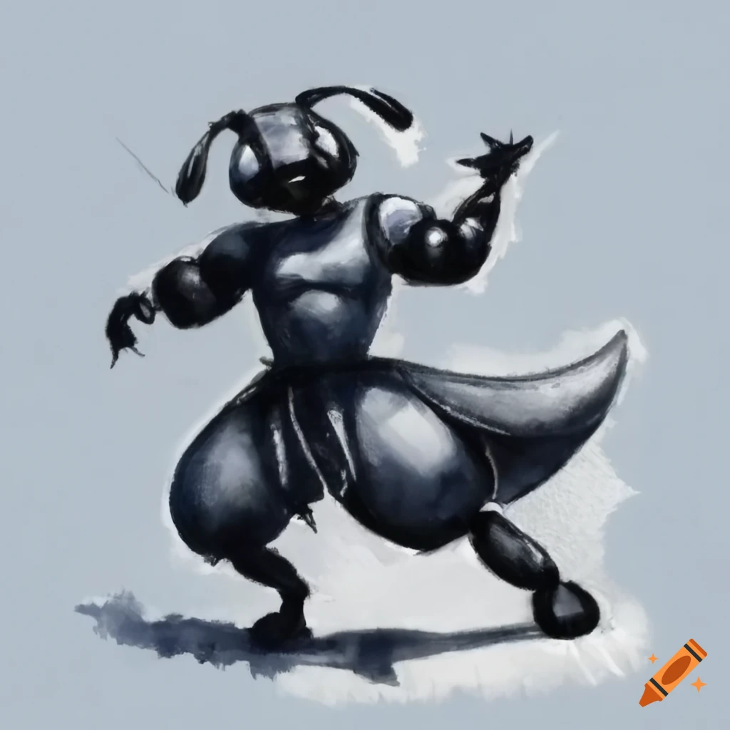 Anthropomorphic insect ant with four arms in peasant clothes and apron by Gavryk