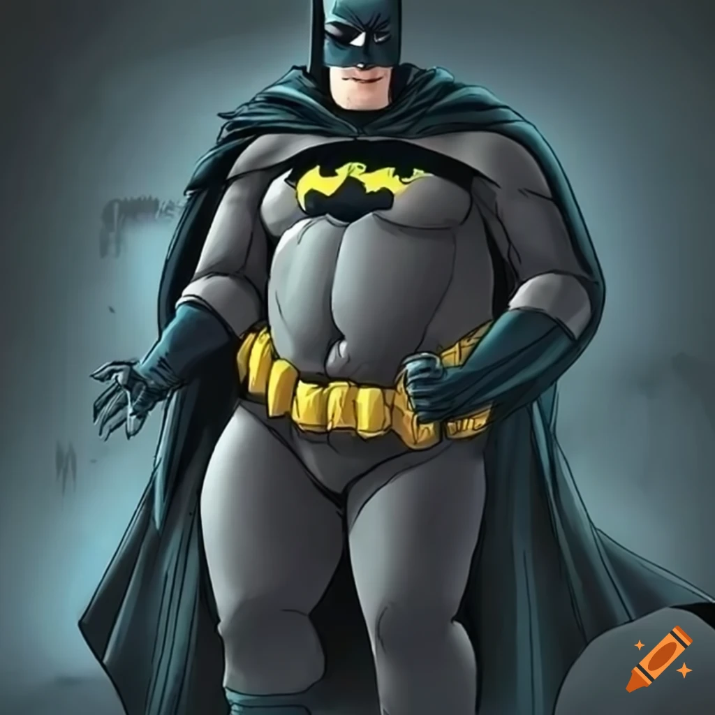 Overweight Batman eating