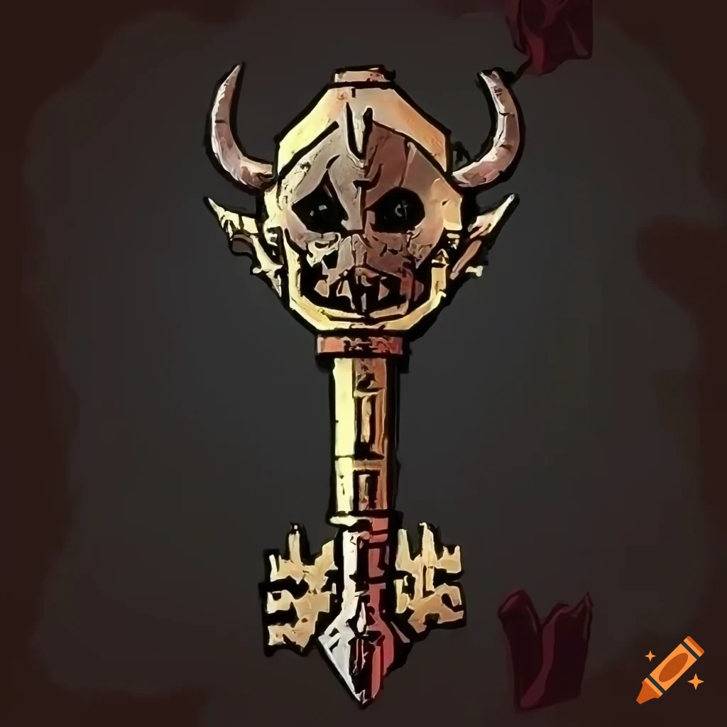 Metal key in the style of Darkest Dungeon and Atlantis demons