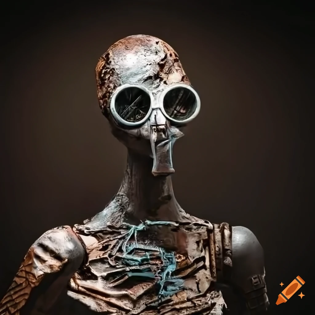 Found object sculpture humanoid made of various items
