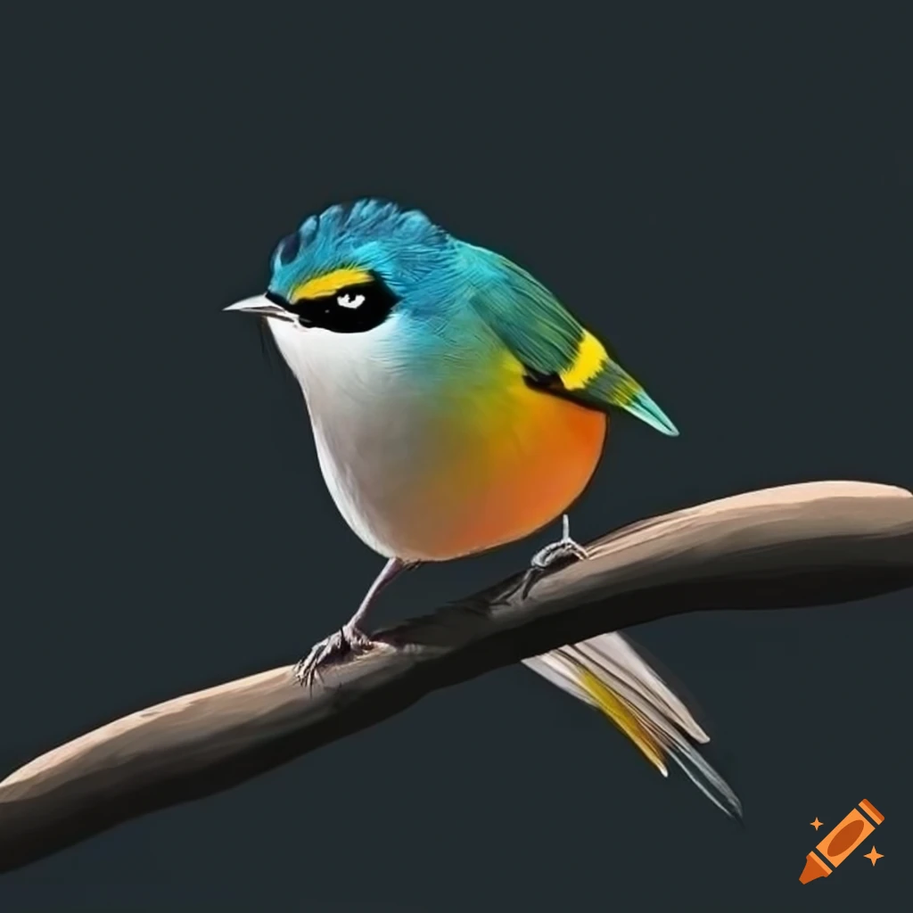 Regulus regulus bird perched on a branch in japanese style on Craiyon