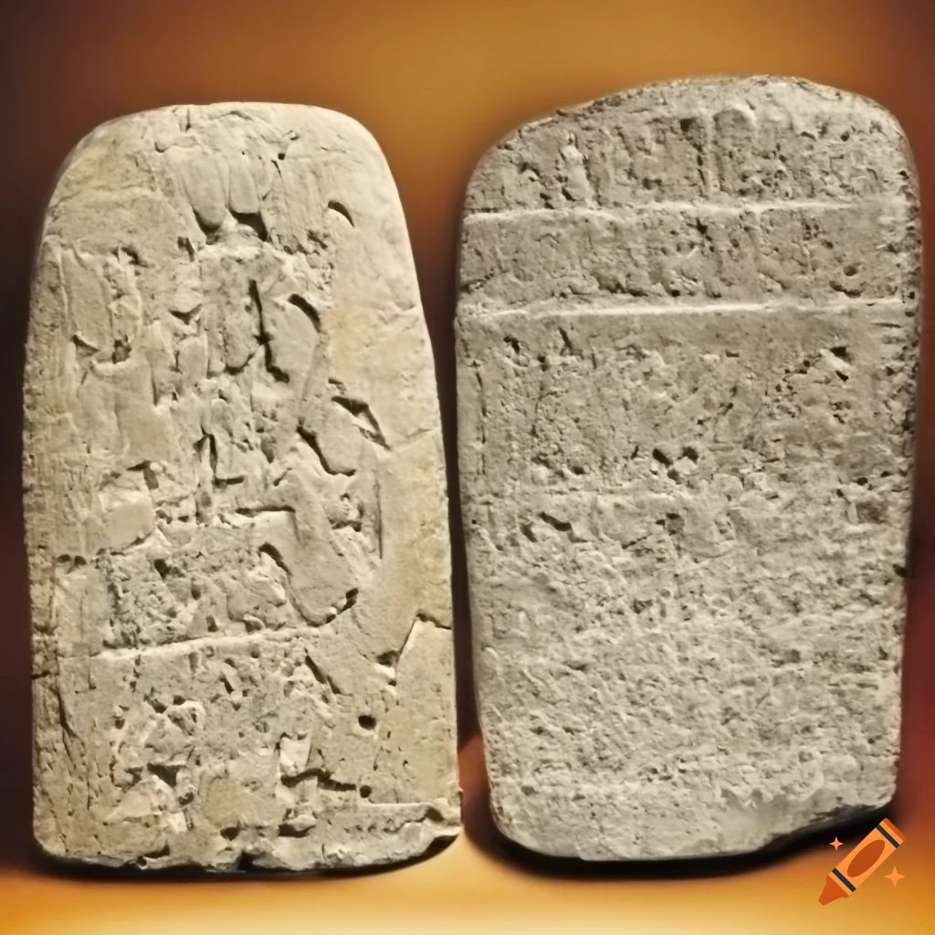 Chiseling two stone tablets with dense inscriptions on Craiyon