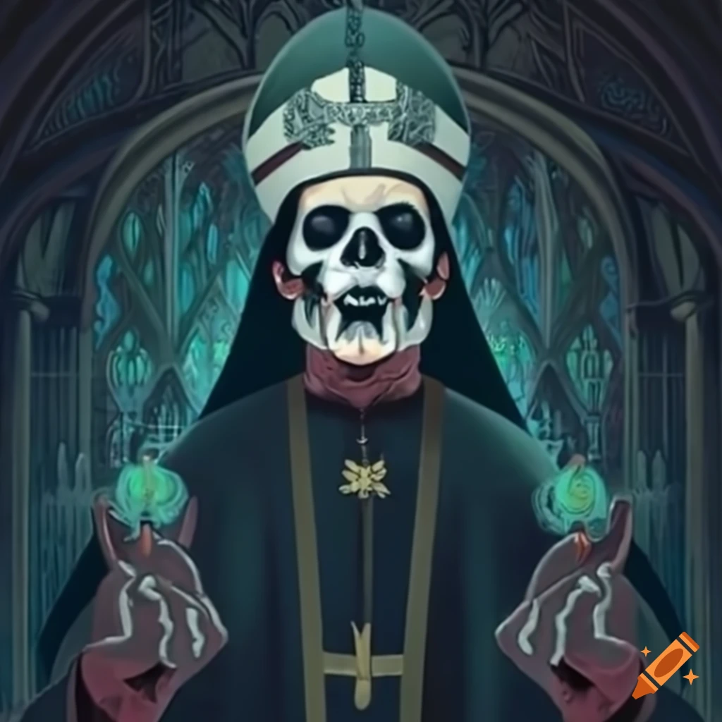 Papa Emeritus conducting a mystical ritual in a gothic cathedral