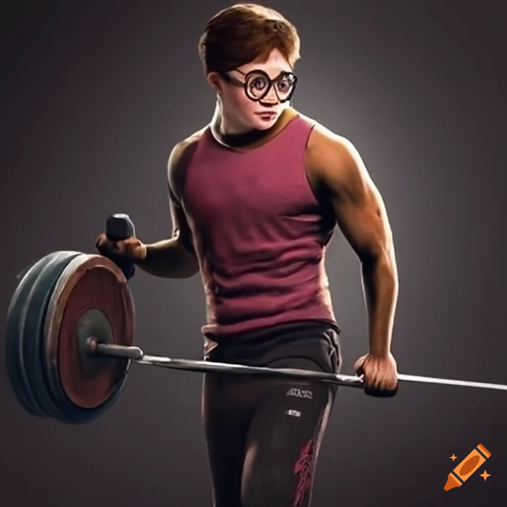 Harry Potter weightlifting in gym attire
