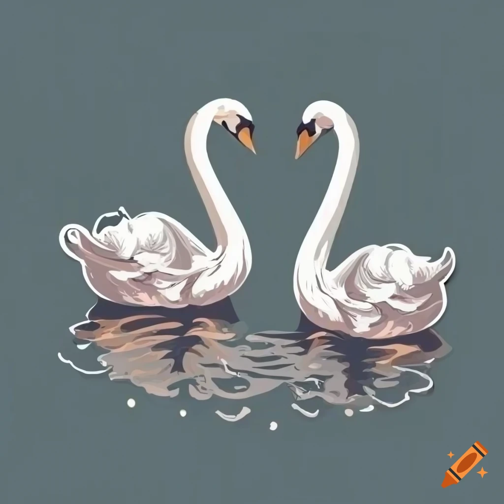 Two swans in love minimalist sticker design