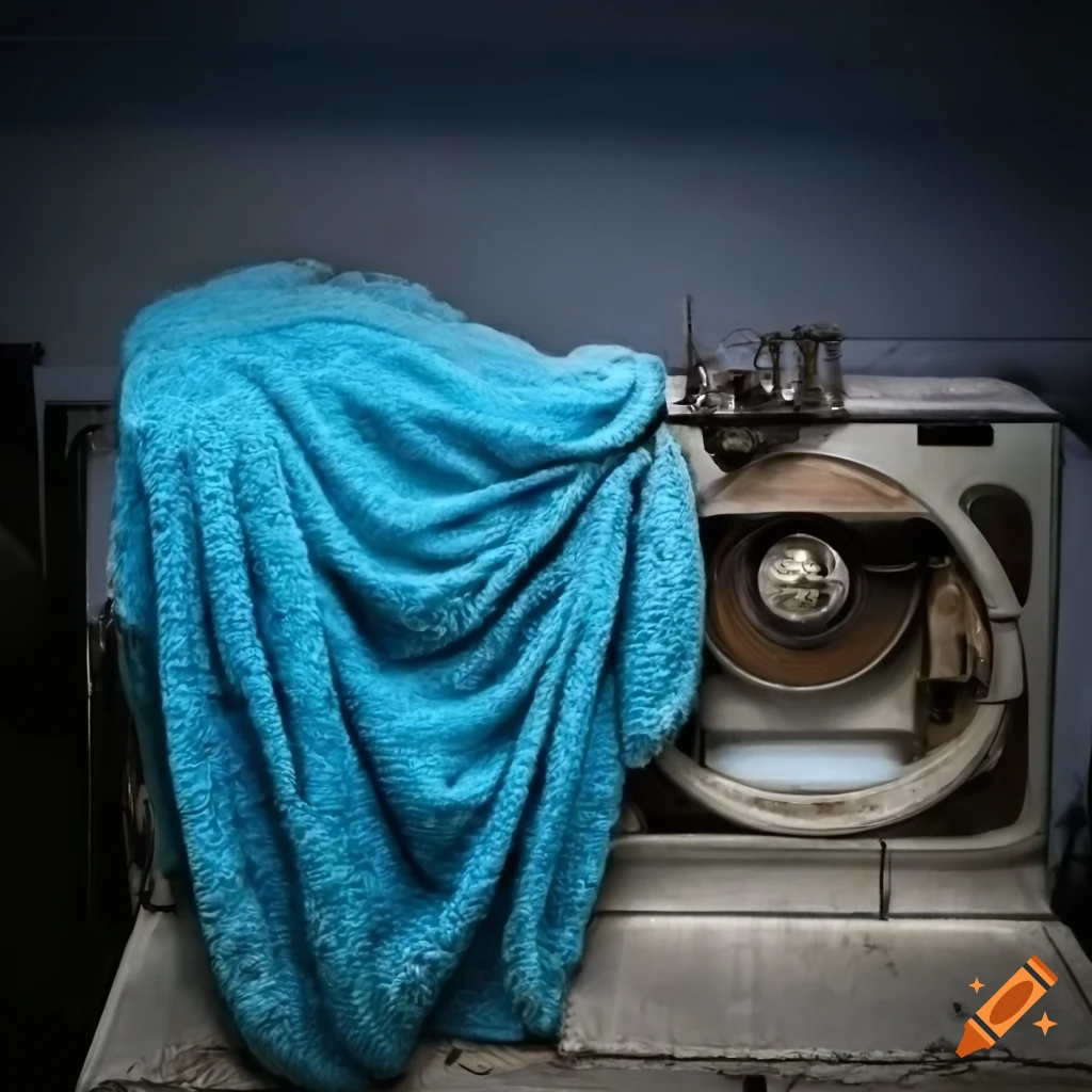 Blue blanket on an old washing machine on Craiyon