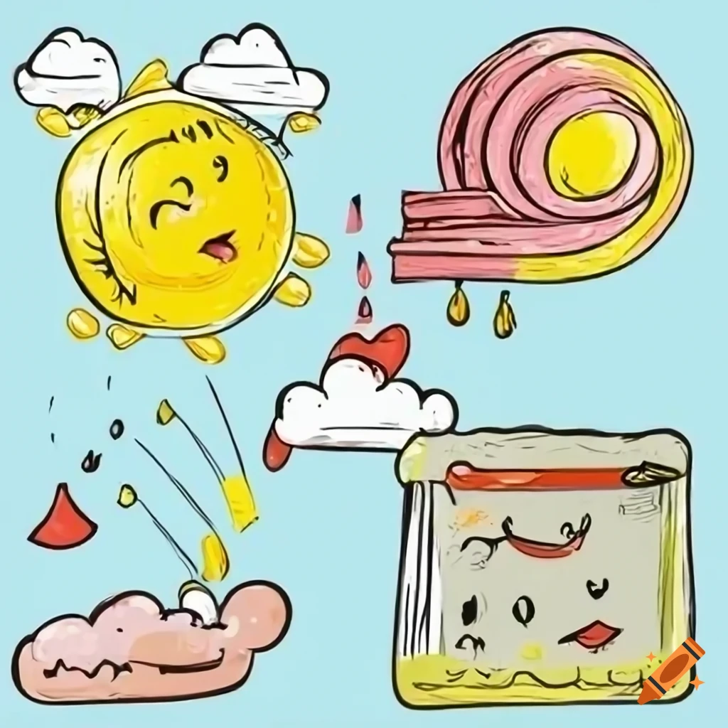 Cartoon illustration of wind speed with sun, cloud, and raindrop