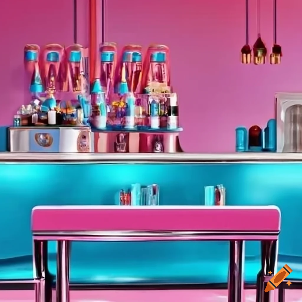 Retro blue and pink diner bar on Craiyon