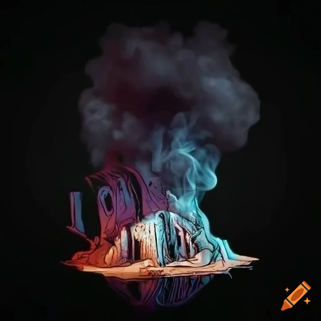 Graffiti design of an island covered in smoke with the text "HASHHOLE ISLAND"