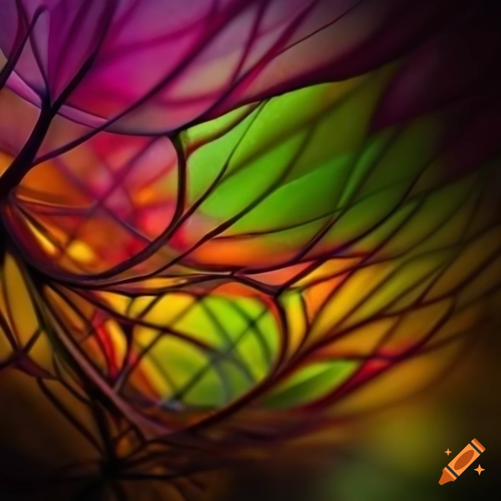 Closeup of multicolor leaves in a surreal setting