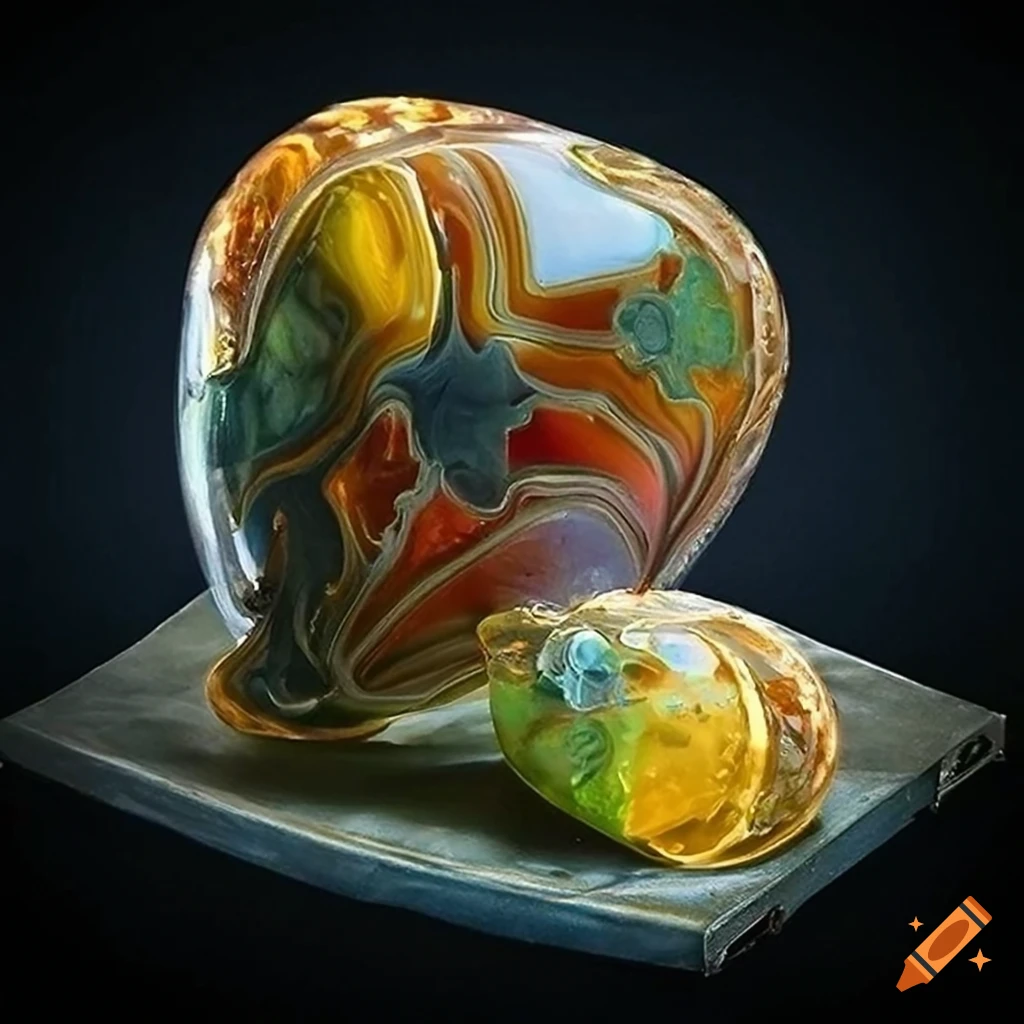 Sculpted figure in colorful veined marble under cinematic lighting