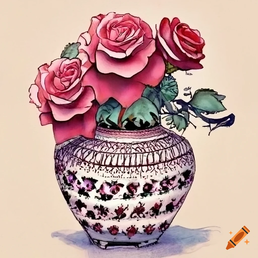 A Beautiful Vase Pot Of Flowers 💐 💐 | Flower drawing, Flower vase drawing,  Hand painting art