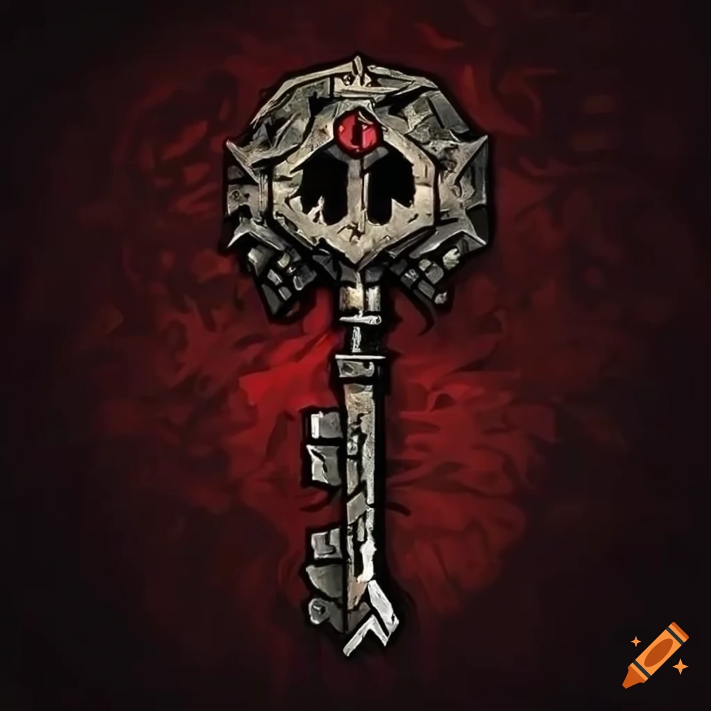 Metal key with intricate gothic designs inspired by The Darkest Dungeon: Atlantis