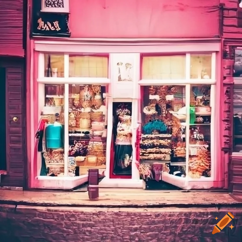 Modern clothes store with many windows and cupcakes at the entrance