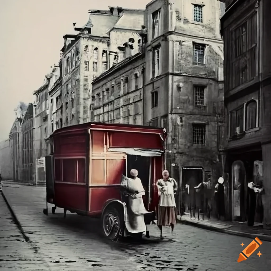 Theatre company in a 1930s caravan traveling between cities