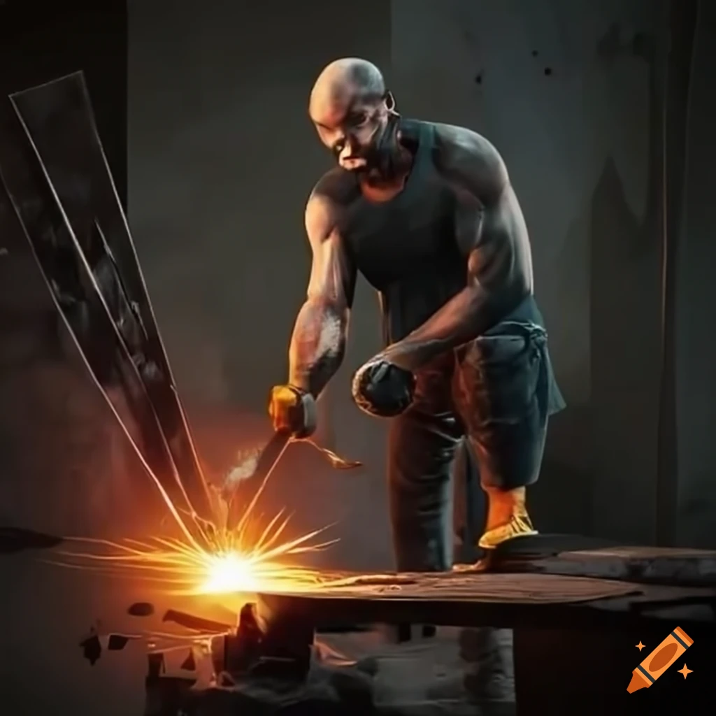 Skilled metalworker crafting geometric designs at a forge