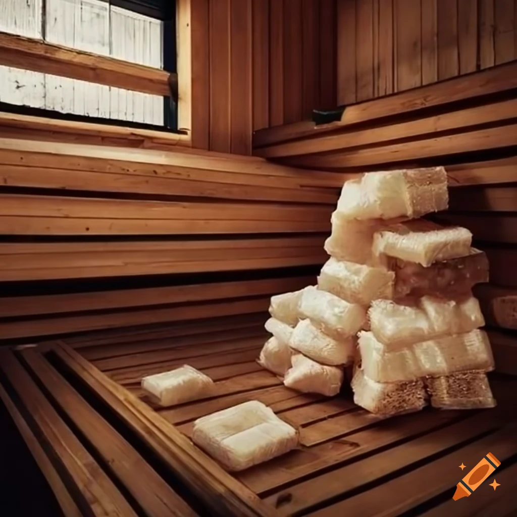 Traditional Finnish sauna with piles of sugar packages