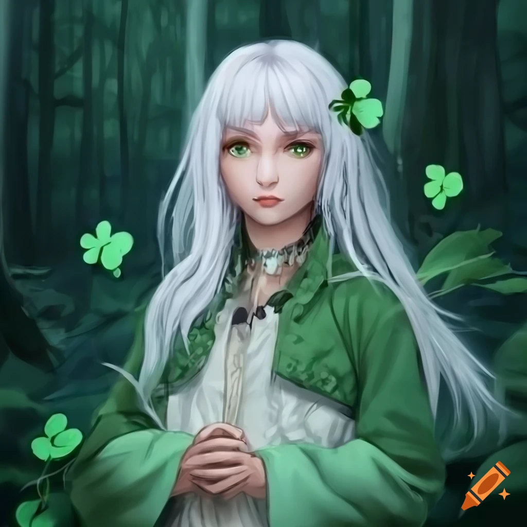 Semi-realistic anime girl with unique hair colors in a mystical forest ...