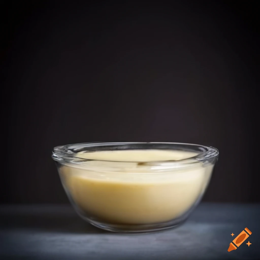 Gourmet garlic mayonnaise dressing in a clear bowl