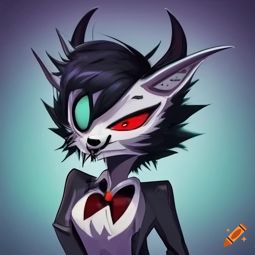 Cartoon style character with black hair, red eyes, and demon features ...