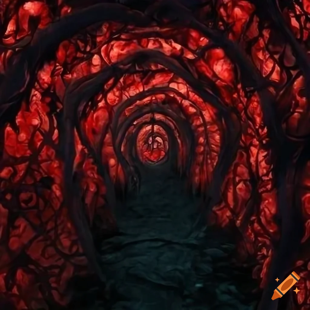 Hyper-realistic tunnel of dead rose vines and thorns on Craiyon