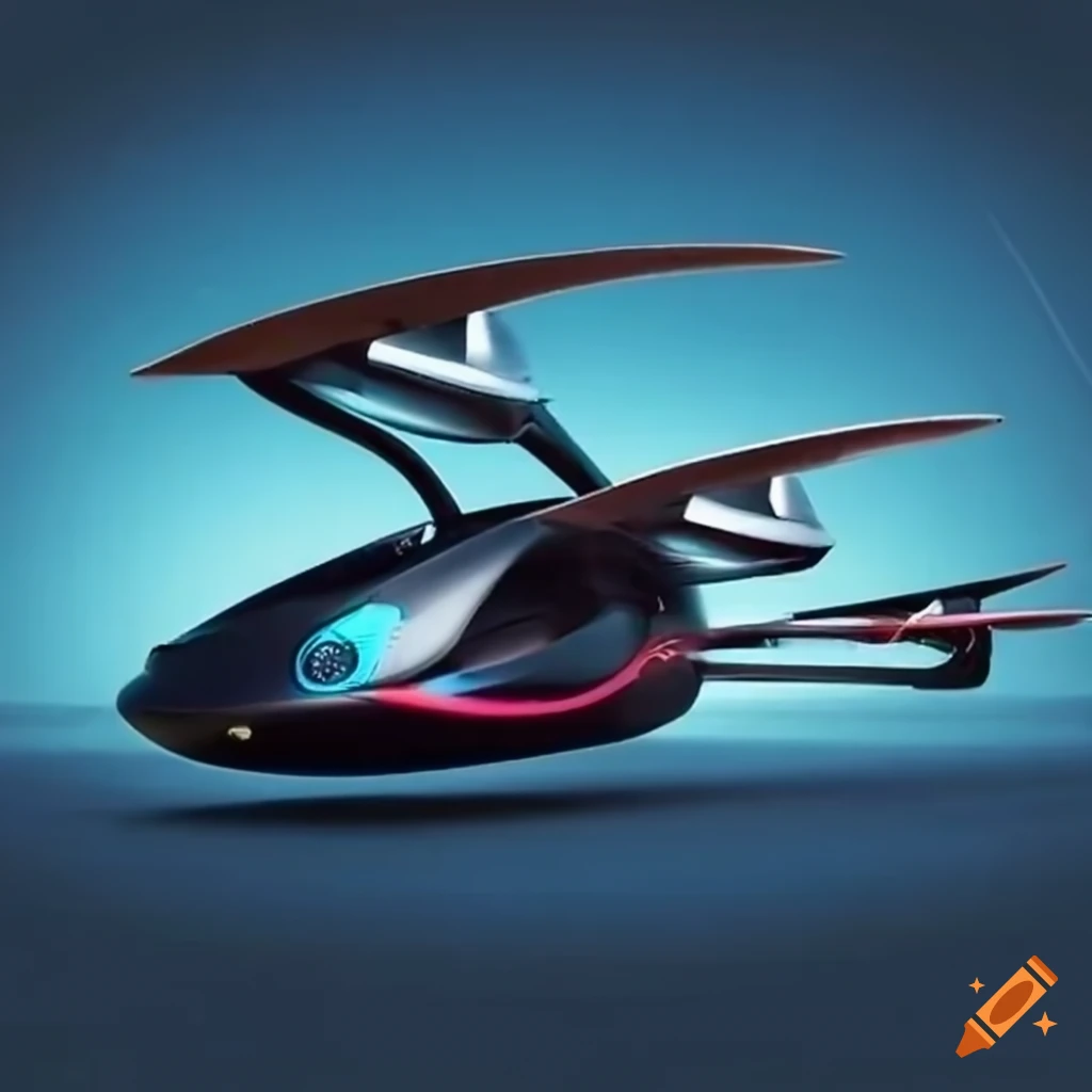 Flying car in futuristic city with robots in the streets on Craiyon