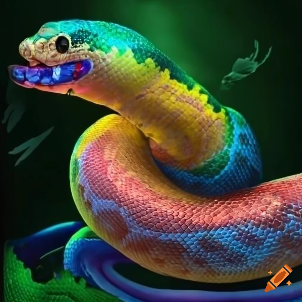 Mythical rainbow python with a cute appearance on Craiyon