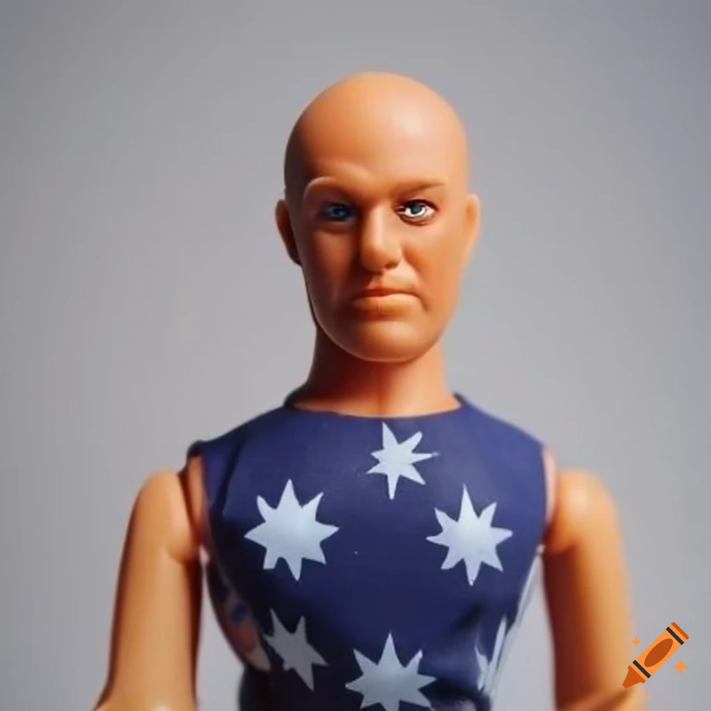 Bald Australian figure wearing Australian flag pattern