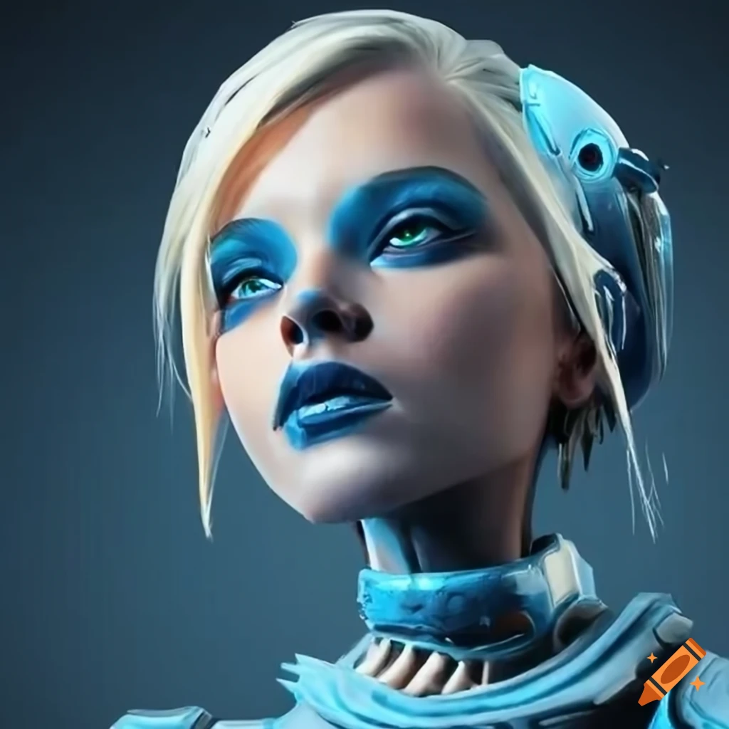 Sci-fi android with blue skin and blonde hair on Craiyon