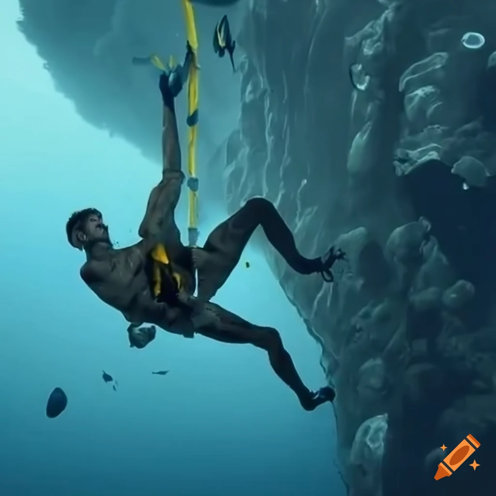 Man rock climbing underwater