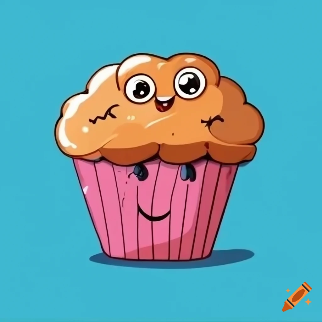 Cute animated muffin on a blue background on Craiyon