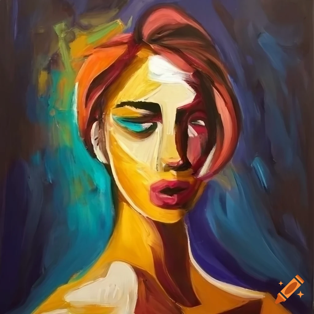 Abstract cubist minimalist portrait of a woman in oil painting on Craiyon