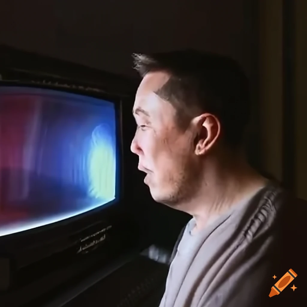 Elon musk gaming on a vintage crt tv in a cozy setup on Craiyon