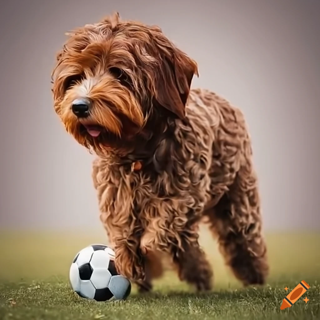 Australian labradoodle playing soccer on Craiyon