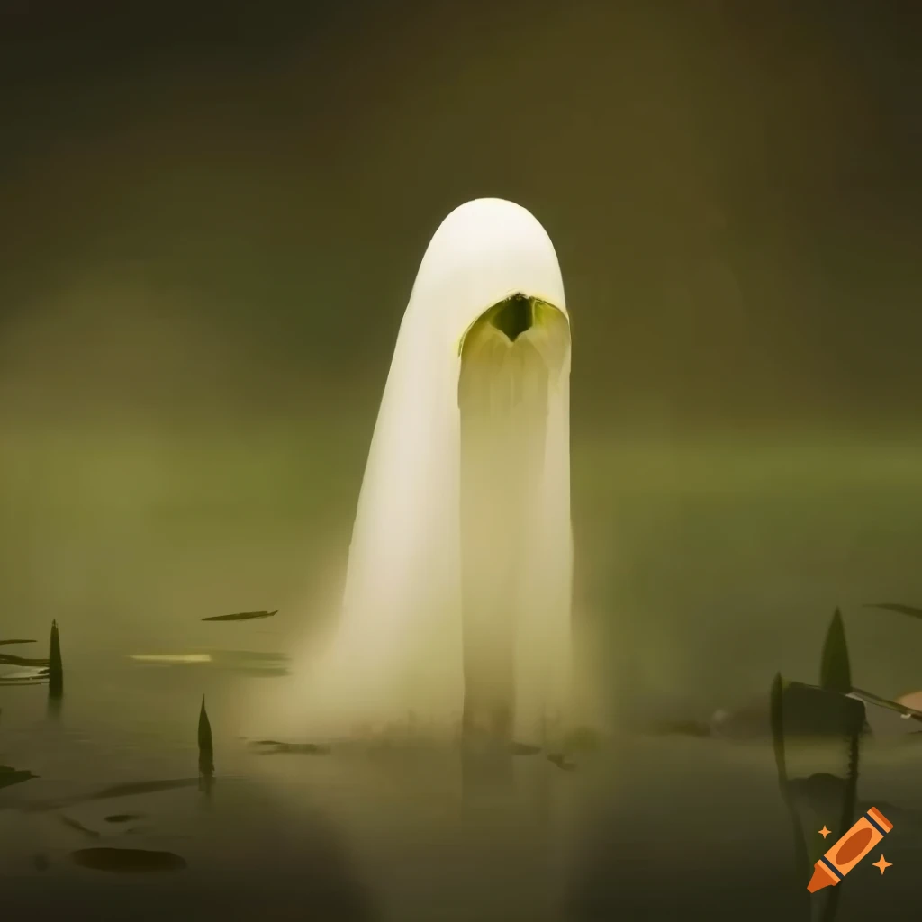Ghost surrounded by fog and water lilies
