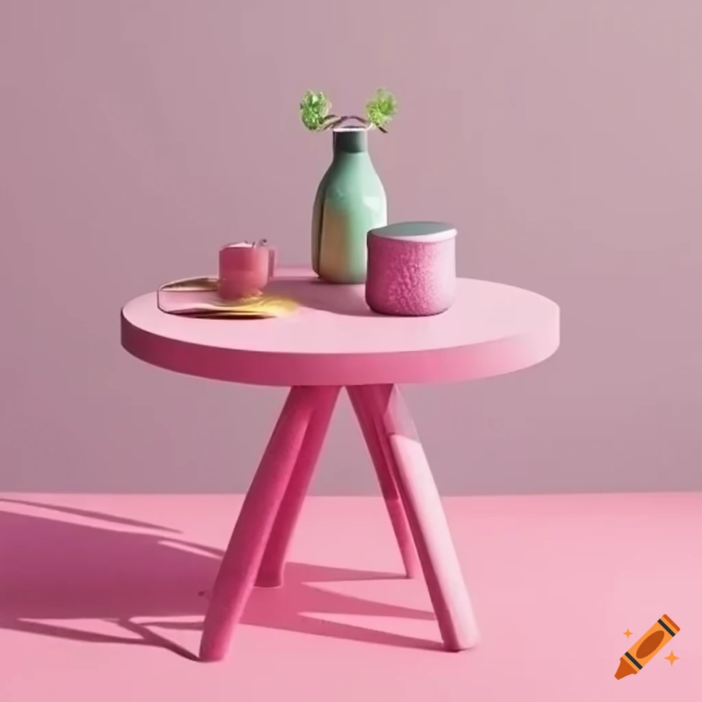 Mesa de madera con purpurina rosa