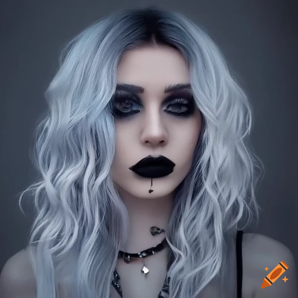 Goth person with black and silver ombré hair on Craiyon