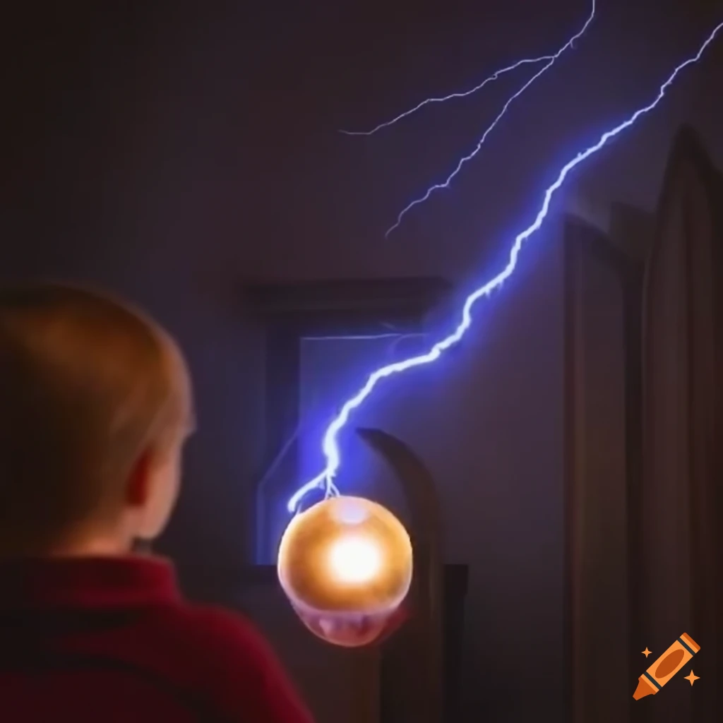 Ball lightning entering a room through a window in a historical scene