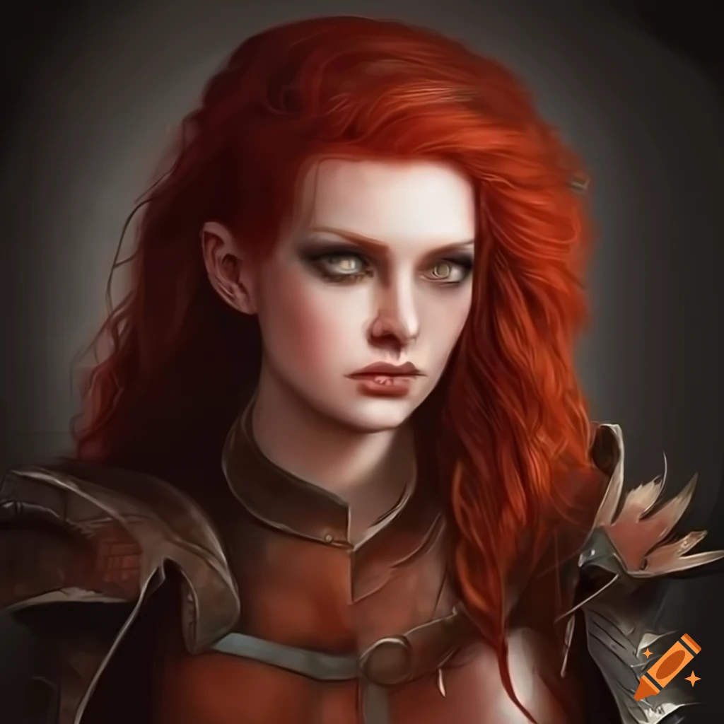 Red-haired woman in fantasy armor giving medical care on Craiyon