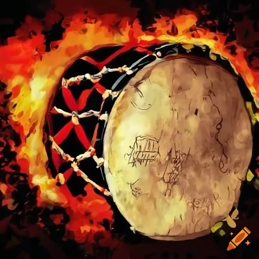 Traditional catalan drum with letters exploding out of it on Craiyon