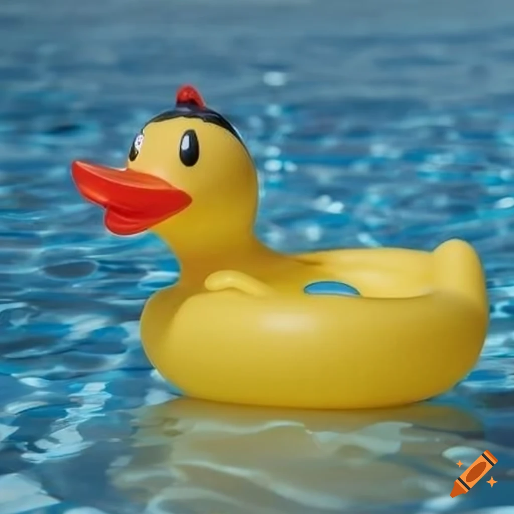 Cat on a rubber duck pool ring on Craiyon